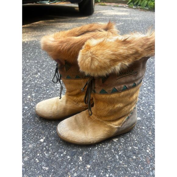 Tecnica Vintage Goat Hair Suede Fur Apres Ski Boots Italy Slight Wear on Toes - Picture 4 of 10